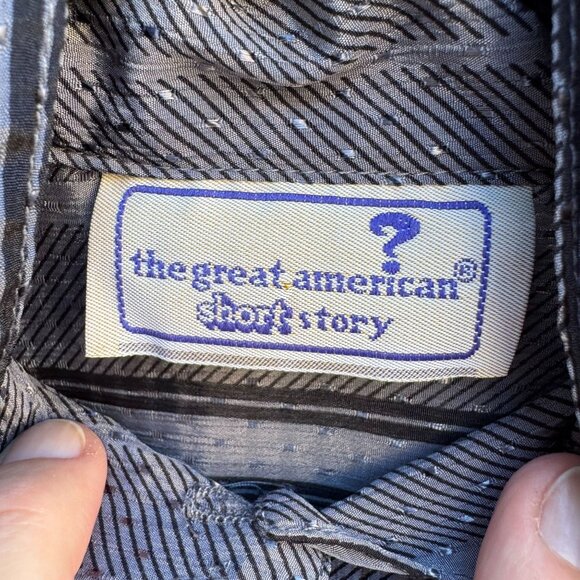 The Great American Short Story Vintage 70s Gray Striped Bow Puff Sleeve Blouse M - Picture 2 of 10